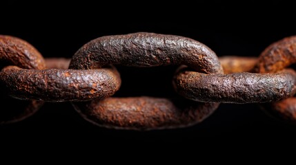 Fototapeta premium The close-up of the rusty and broken chains, symbolizing desolation and the disconnect from social media, represents a space for sharing experiences through pictures or messages.