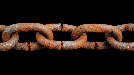 Obraz premium The close-up of the rusty and broken chains, symbolizing desolation and the disconnect from social media, represents a space for sharing experiences through pictures or messages.