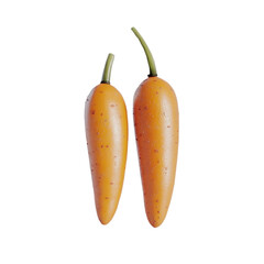Two vibrant orange peppers stand tall against a colorful striped background a lively still life