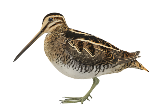Close up of a Common Snipe bird isolated on black background