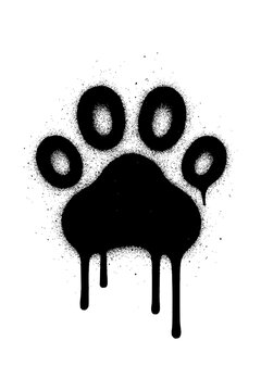 Black graffiti spray paint paw print isolated