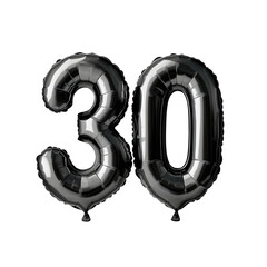 Black birthday balloon number 30 isolated on transparent background
