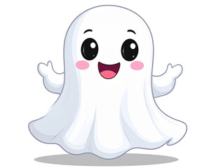 Obraz premium Cartoon Ghost with Friendly Face and Blush, PNG Isolated 