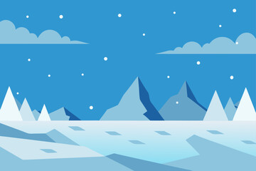 Naklejka premium Icy Winter Landscape with Snowflakes Falling