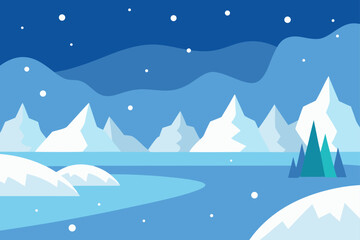 Fototapeta premium Winter Scene with Falling Snowflakes and Ice