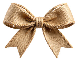  Rustic jute rope bow tied neatly for packaging, front view isolated on transparent background PNG  