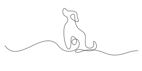 continuous line drawing of a sitting dog.pet dog,cute dog.line art vector illustration