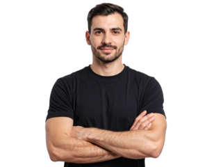  Black T-shirt with Folded Arms – Confident Pose
