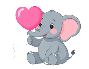 Fototapeta premium ACute Baby Elephant Sitting with Balloon 