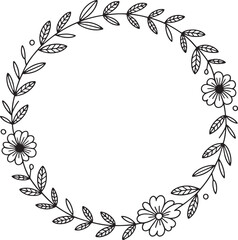 Fototapeta premium Floral Wreath SVG | Hand-Drawn Botanical Circle Frame for Monograms, Crafts & Sublimation