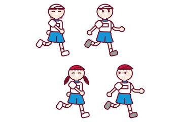 体操服を着て元気に走る子供たちのイラスト