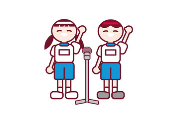 白組紅組の代表の子供達が選手宣誓をしているイラスト