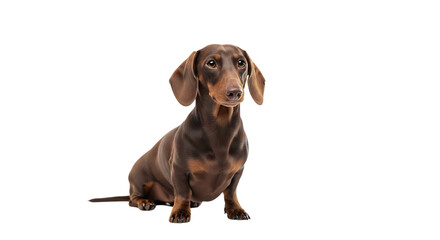 Brown dachshund dog sitting and looking forward isolated on transparent background