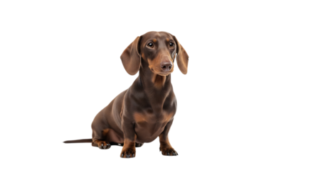 Brown dachshund dog sitting and looking forward isolated on transparent background