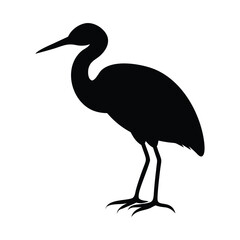 Silhouette of a heron standing on white background