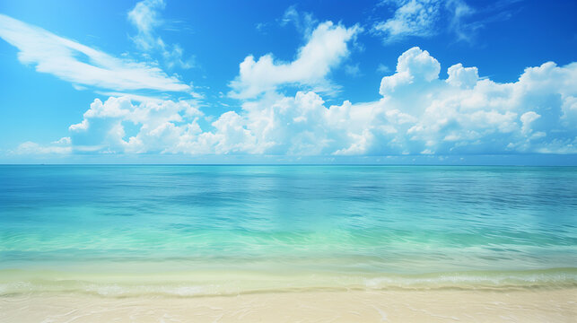 Blue sky over calm sea. Blue sea and sunny sky on horizon over calm water