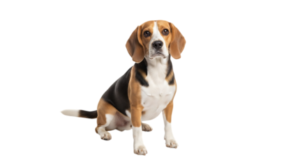 Beagle dog sitting calmly isolated on transparent background