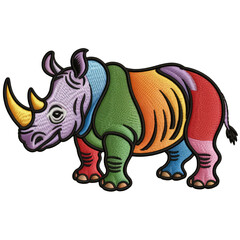 Fototapeta premium Rainbow rhinoceros embroidered patch animal wildlife