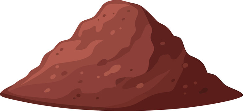 A cartoon depiction of a mound of reddish brown dirt or soil on a plain white background isolated