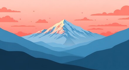 Serene Sunset Mountain Landscape: A Breathtaking View of Majestic Peaks