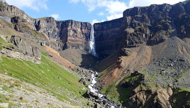 Mountain valley with waterfall - Powered by Adobe