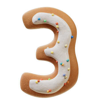 3D Font.Biscuit Donut Font Concept. Isometric Alphabet. Numbers And Letters. 3d rendering isolated on white background