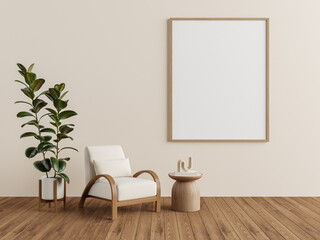 Scandinavian Interior with Poster Frame and White Armchair