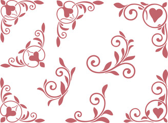 Set of Vintage Pink Floral Corner Ornaments with Heart and Swirl Details