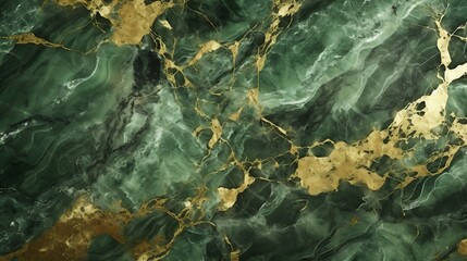 Abstract watercolor floral marble with vintage green paper texture having golden lines oriented 