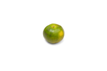 A fresh Thai green tangerine isolated on a clean white background. This minimalist, authentic shot is perfect for food, travel, and health themes. A clean and versatile choice for your designs.
