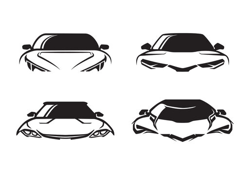 Front‑facing sport car logo set. Ideal for racing brand, detailing shop, garage, or elite auto club