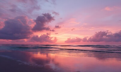 Obraz premium beach with a sky that looks like an expansive galaxy with thick clouds and pink and orange colors