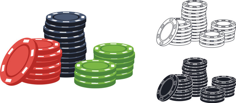 Casino chips vector illustration red green black poker chips gambling chips casino game chips stack 100