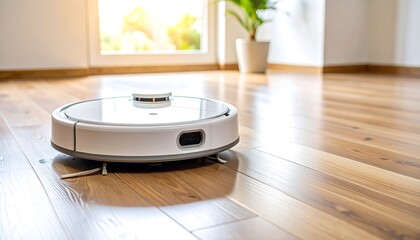 Robotic vacuum cleaner on hardwood floor