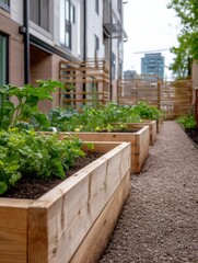 Fototapeta premium Urban gardening action city courtyard landscape photography green environment close-up view sustainable concept