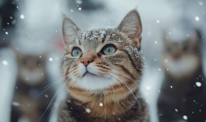 Senior couple using Nordic walking poles while hiking in snow-covered winter nature, showcasing active aging and the enjoyment of outdoor exercise in cold conditions, Generative AI