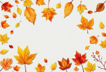 Obraz premium Hand-drawn autumn leaves in various shapes & sizes, forming decorative vector elements, template, october