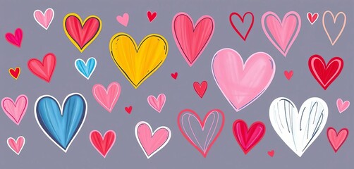 Whimsical hand-drawn hearts in various styles; perfect for Valentine's Day or romantic designs, sketch, romantic illustration