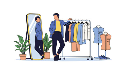 Modern man styling his wardrobe for a polished and fashionable look effortlessly