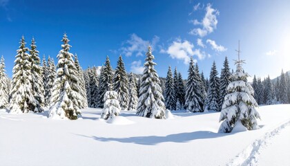 Snowy fir trees in a winter landscape