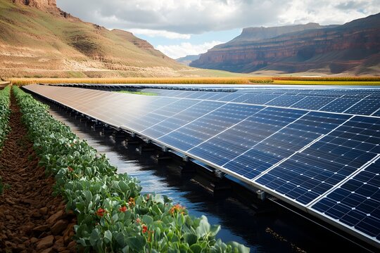 Energy from sun, solar panel scene.
