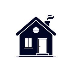 Stylized House Icon with Chimney Smoke Illustrating Home Ownership and Real Estate Property, A Simple Vector Design