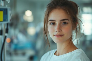 Portrait of a young woman director in a hospital room, demonstrating leadership and expertise in a healthcare setting, Generative AI