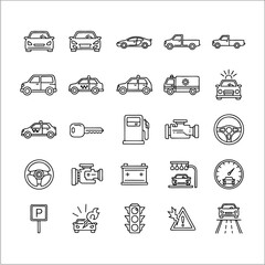 Car Line Icon Set Single Vehicle Outline in Multiple Colors for Transportation Design