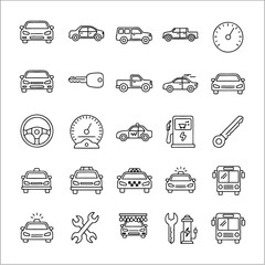 Car Line Icon Set Transportation and Vehicle Outline Graphics for Design Projects This