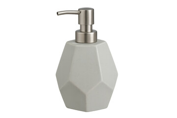 Obraz premium Grey ceramic soap dispenser with metal pump, isolated on transparent background, promoting hygiene and modern bathroom accessories