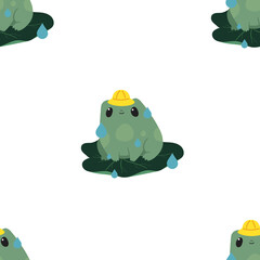 A Little Frog Wearing a Rain Hat on a Rainy Day