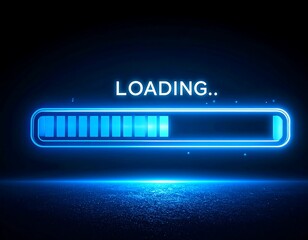 Neon blue loading bar on dark background