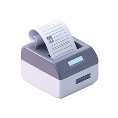 Modern 3d render of a receipt printer with a printed paper roll isolated on transparent background