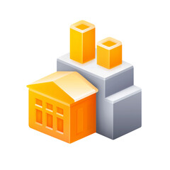 Fototapeta premium Stylized isometric illustration of a modern factory building with chimneys isolated on transparent background